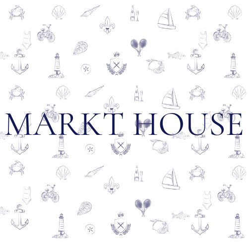 Pattern of maritime icons with 'MARKT HOUSE' text on a white background
