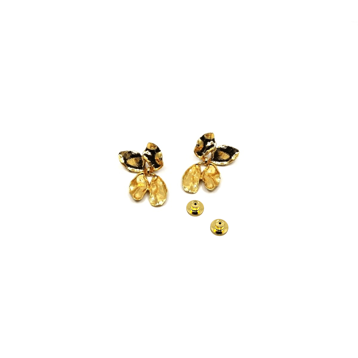 Gold flower petal-shaped earrings with backs