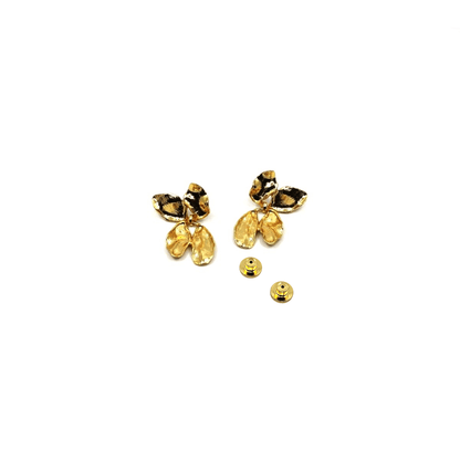Gold flower petal-shaped earrings with backs