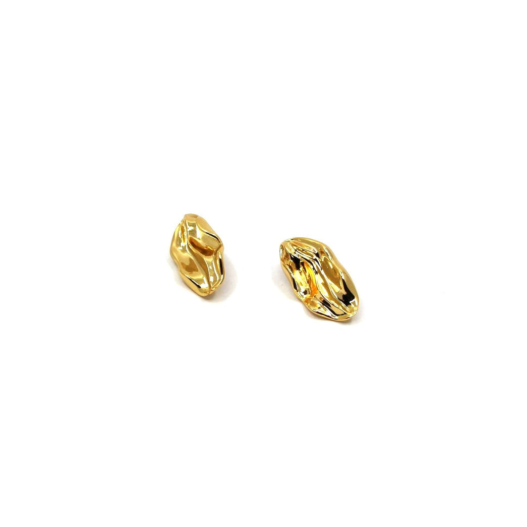 Pair of gold wave earrings on a white background